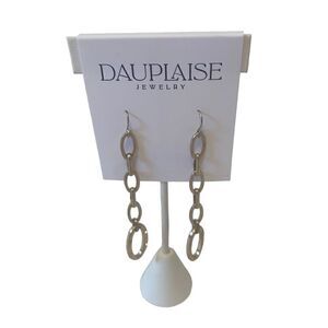 Long Drop Hammered Gold Tone & Pave Crystal Earrings.